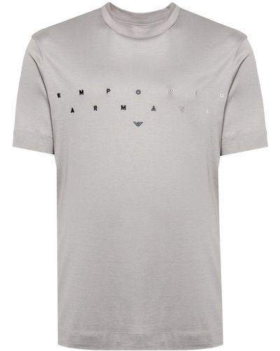 Emporio Armani Logo-print Lyocell-blend T-shirt - Gray