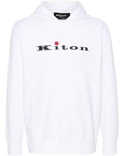 Kiton Hoodie mit gummiertem Logo - Weiß
