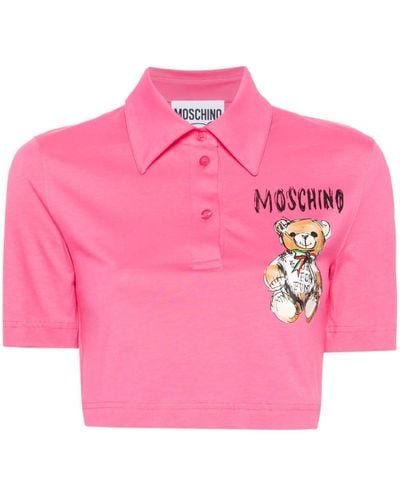 Moschino Teddy Bear-print Cropped Polo Shirt - Pink