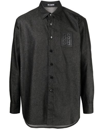 Raf Simons Camisa con parche del logo y manga larga - Negro