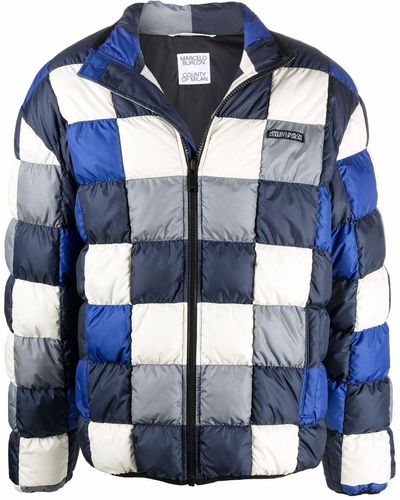 Marcelo Burlon Checkerboard Inlay Down Jacket - Blue