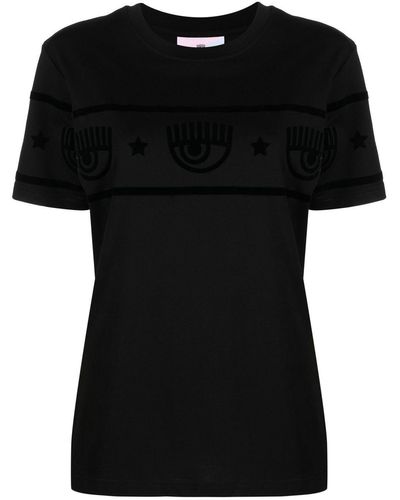Chiara Ferragni Camiseta con logo estampado y cuello redondo - Negro