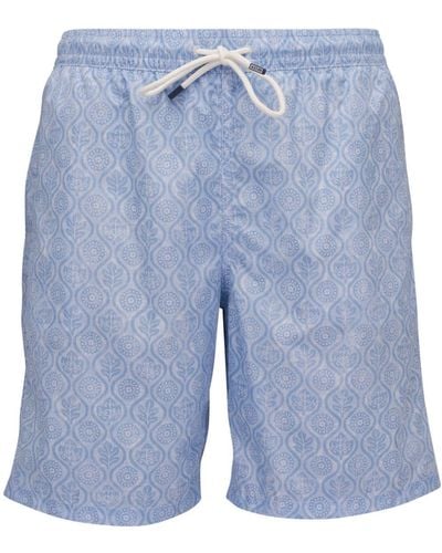 Fedeli Floral-print Drawstring Swim Shorts - Blue