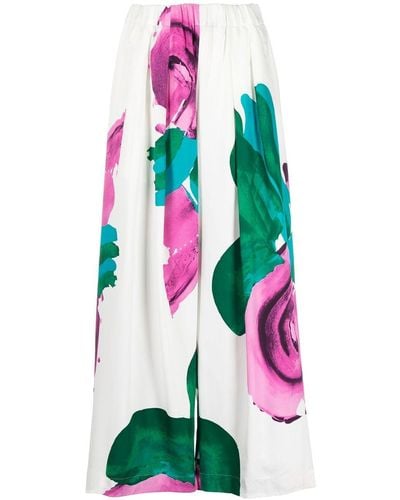 Issey Miyake Weite Hose mit Blumen-Print - Weiß
