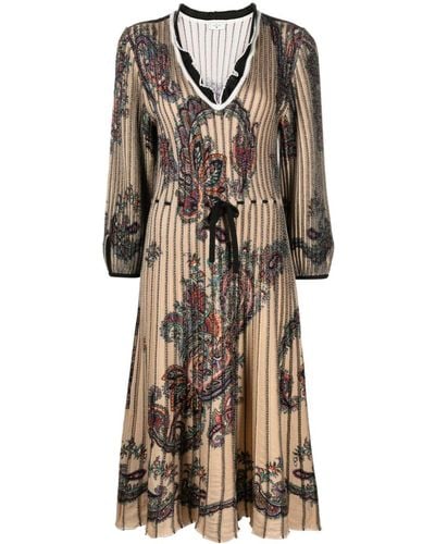 Etro Paisley-print Virgin-wool Midi Dress - Natural