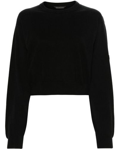 Balenciaga Logo-detail Cotton Sweater - Black
