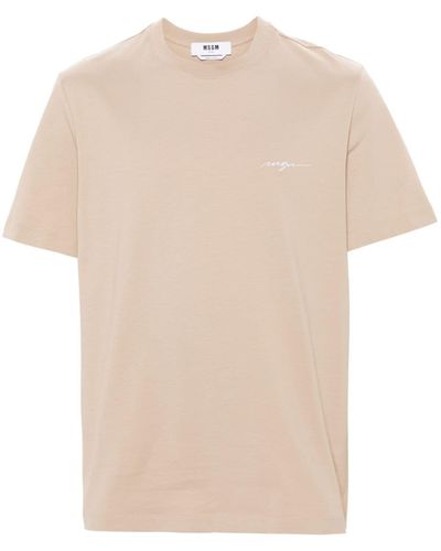 MSGM Logo-embroidered Cotton T-shirt - Natural