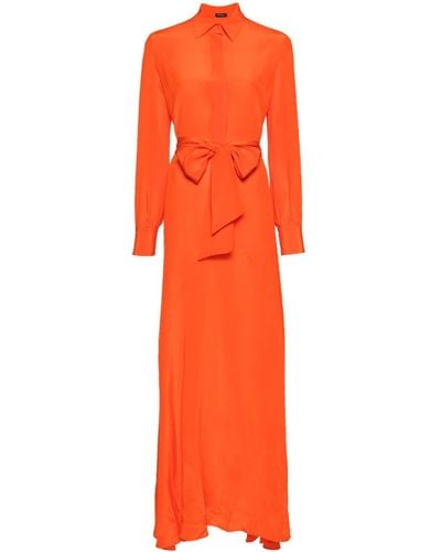 Kiton Silk Belted Maxi Dress - Orange