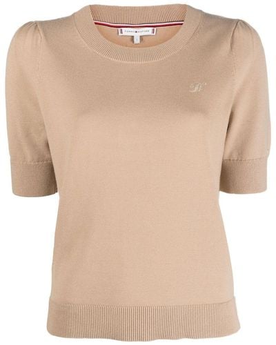 Tommy Hilfiger Crew-neck Short-sleeve Sweater - Natural