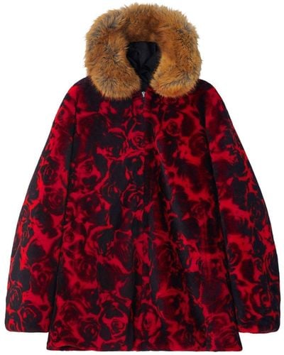 Burberry Floral-print Shearling Jacket - Red