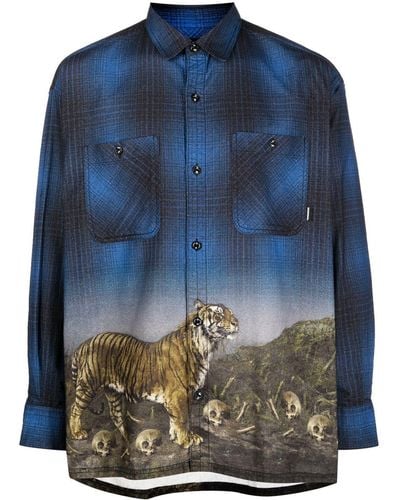 Neighborhood Tiger-print Visual-effect Shirt - Blue