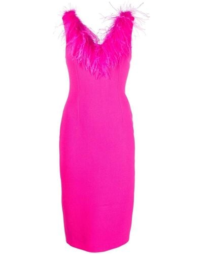 Styland Feather-trim Midi Dress - Pink