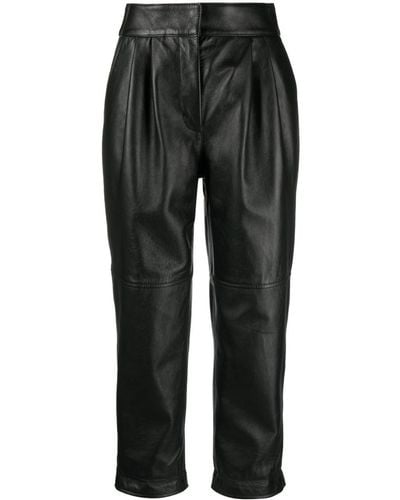 Moschino Pantalon court en cuir à taille haute - Noir