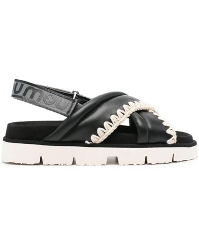 Mou Crossover-strap Leather Sandals - Black