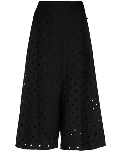 Y's Yohji Yamamoto Pantalones capri con motivo de lunares - Negro