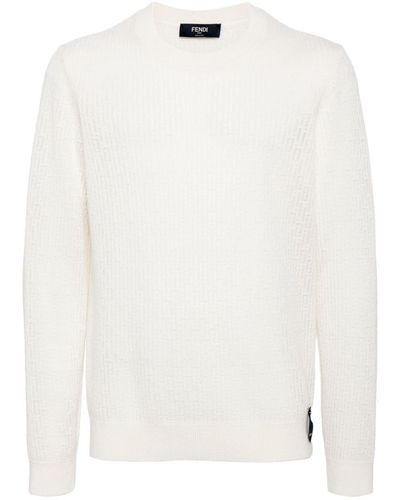 Fendi Ff-pattern Crew-neck Sweater - White