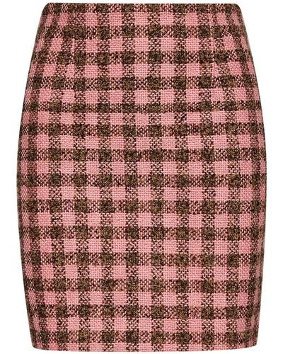 Oscar de la Renta Check-pattern Tweed Straight Skirt - Red