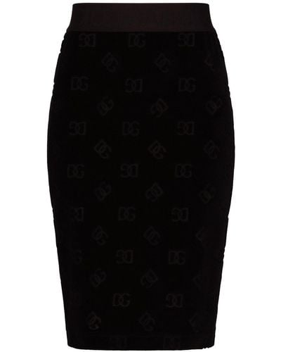 Dolce & Gabbana Gesmockte Midi-rok Met Dg-logo - Zwart