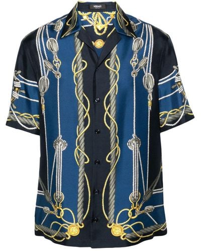 Versace Seidenhemd mit Nautical-Print - Blau