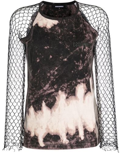 DSquared² Abstract Pattern Mesh Sleeve Top - Black