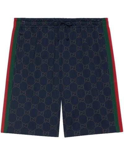 Gucci Double G-print Cotton Track Shorts - Blue