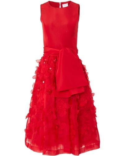 Carolina Herrera Floral-appliqué Flared Silk Dress