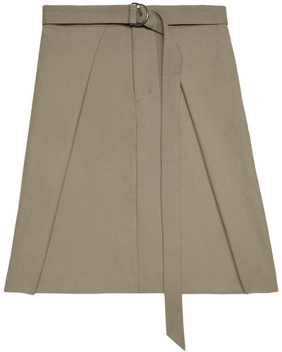 Ami Paris Belted Wool Midi Skirt - Natural