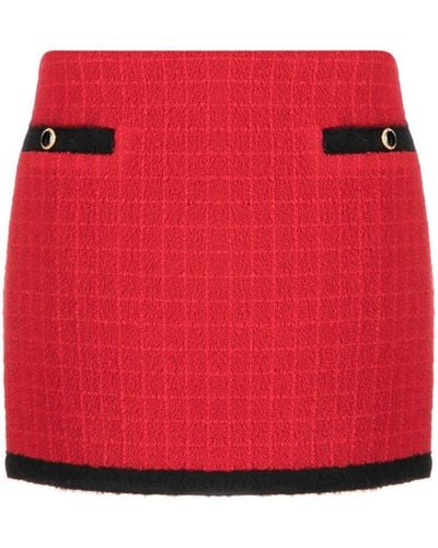 Alessandra Rich Checked Tweed Low-waist Mini Skirt - Red