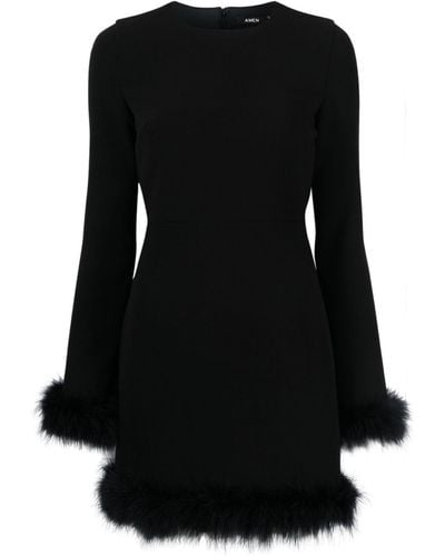 Amen Feather-trim Crepe Minidress - Black