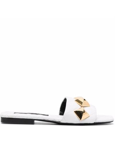 Philipp Plein Flat Studded Matelassè Sandals - White