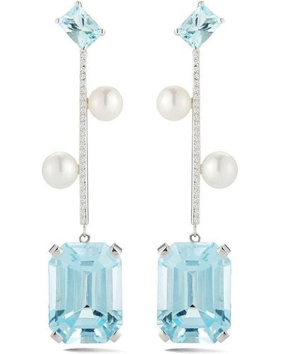 Mateo 14kt White Gold Aquamarine, Blue Topaz And Pearl Statement Earrings - Metallic