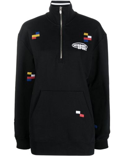 Missoni Embroidered Logo Half-zip Sweatshirt - Black