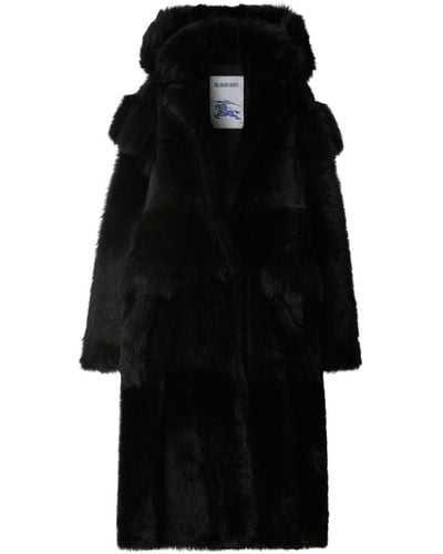 Burberry Hooded Shearling Coat - Black