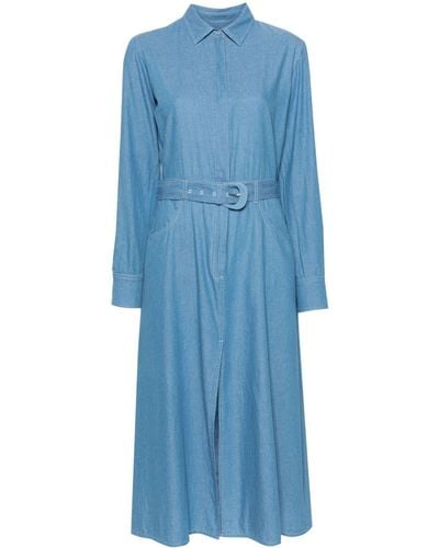 Manuel Ritz ベルテッド シャンブレー ドレス - ブルー