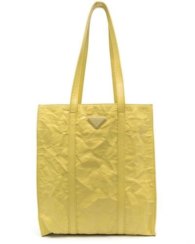 Prada Bolso shopper con placa del logo - Amarillo