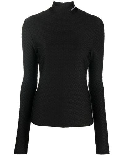 Karl Lagerfeld Logo-embroidered Textured Long-sleeved Top - Black