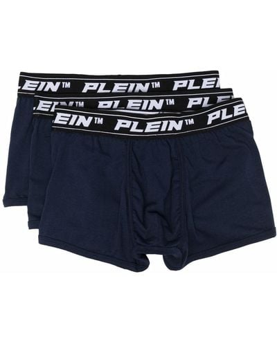 Philipp Plein Lot de 3 boxers à bande logo - Bleu