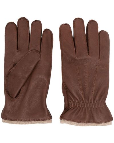 Mackintosh Contrast-trim Leather Gloves - Brown