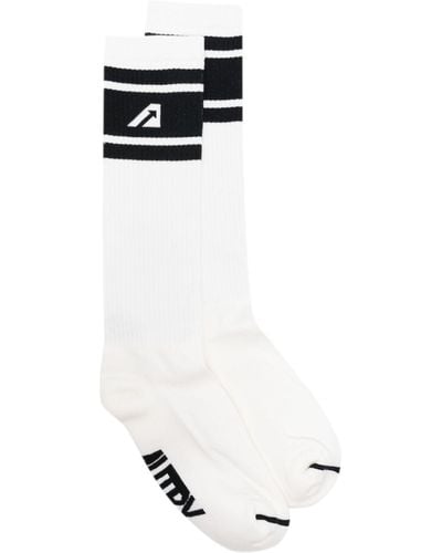 Autry Gerippte Socken mit Intarsien-Logo - Weiß
