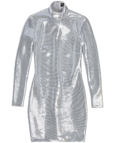 Balenciaga Robe ornée de cristaux à col montant - Gris