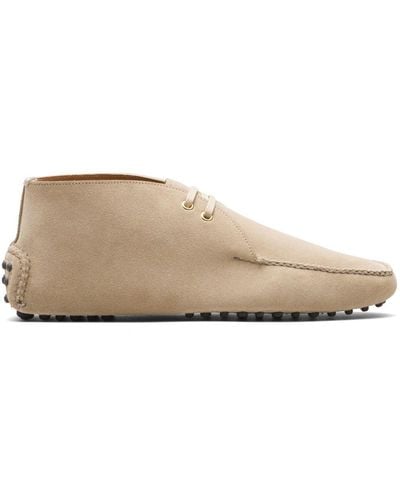 Car Shoe Lace-up Suede Ankle Boots - Natural