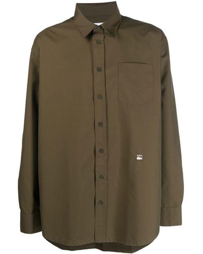 Lacoste X A.p.c. Long-sleeve Embroidered-logo Shirt - Green