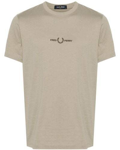 Fred Perry T-shirt Met Geborduurd Logo - Naturel