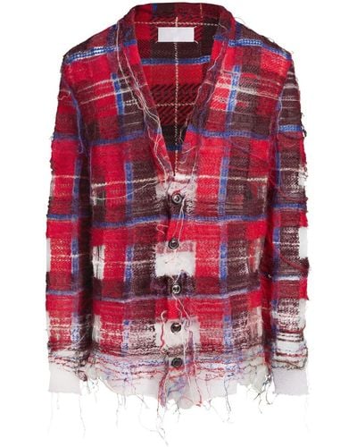 Maison Margiela Distressed Checked Cardigan - Red