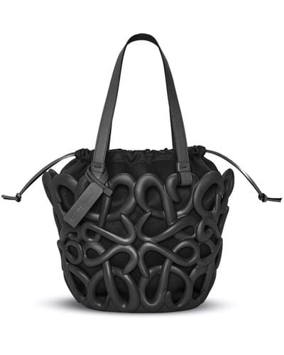 Loewe Anagram Inflated Drawstring Bucket Bag - Black