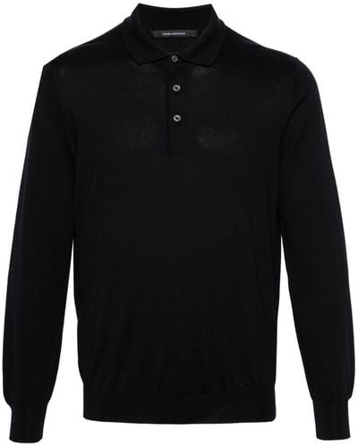 Tagliatore Fine-knit Polo Shirt - Black