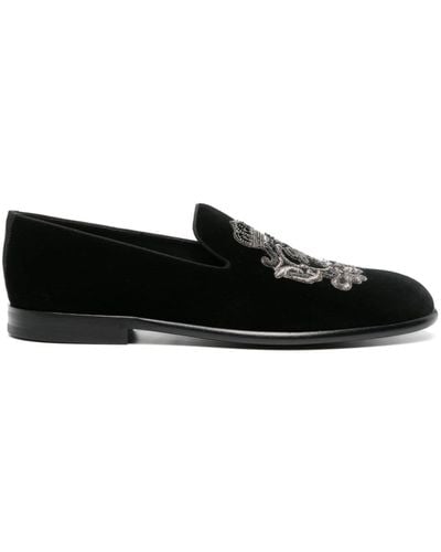 Dolce & Gabbana Coat Of Arms-embroidered Slippers - Black