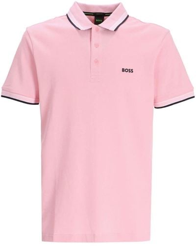 BOSS Paddy Curved Katoenen Poloshirt - Roze