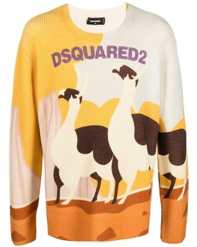 DSquared² Pull Llama Country en maille - Jaune