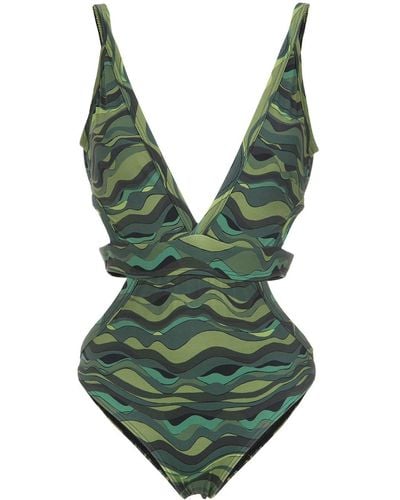 Amir Slama Wave Print Swimsuit - Green